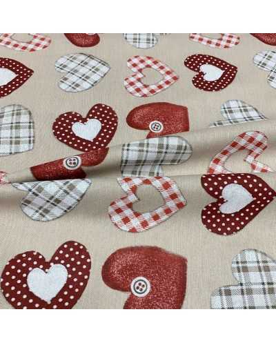 Tessuto Panama Shabby Cuori...