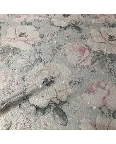 Tessuto Fiori Paillettes...