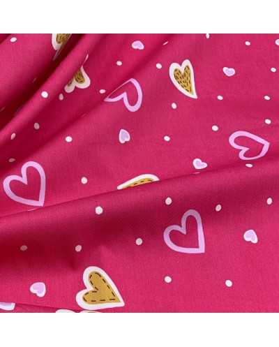 Tessuto Drill Fuxia Cuori...