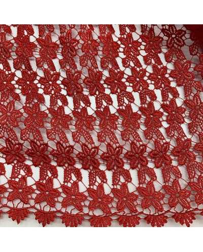 Tessuto Macramè Fiori Rosso...
