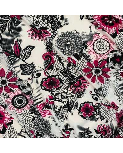 Tessuto Jersey Bianco Fiori...
