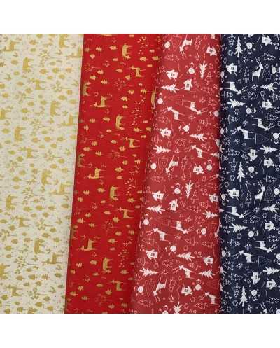 Tessuto Cotone Natale Renne...