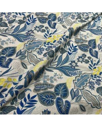 Tessuto Lino Viscosa Foglie...