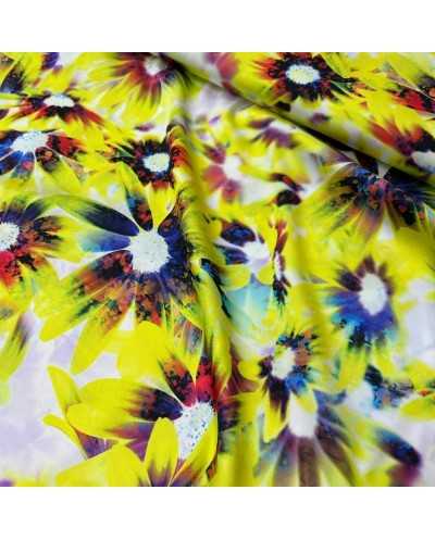 Tessuto Satin Fiori Giallo...