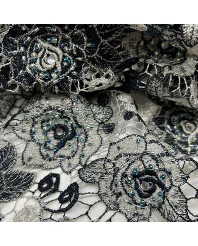 Tessuto Macramè Blu Perla...