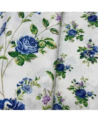 Tessuto Panama Fiori Blu 50...