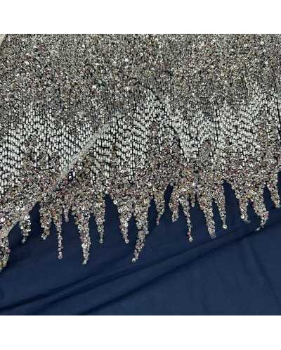 Tessuto Tulle Ricamato Blu...