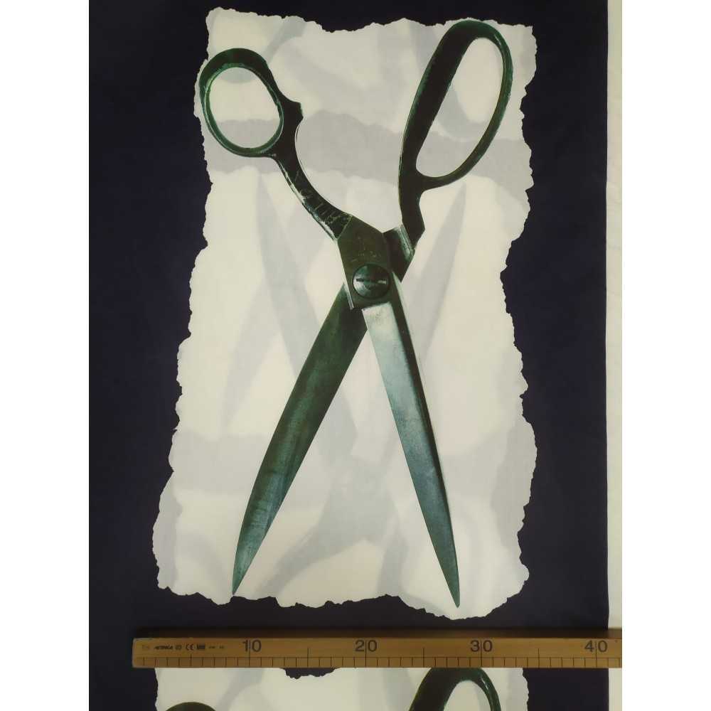 TESSUTO COTONE STAMPA FORBICI GRANDE E PICCOLA SARTORIA ALTO 150 CM